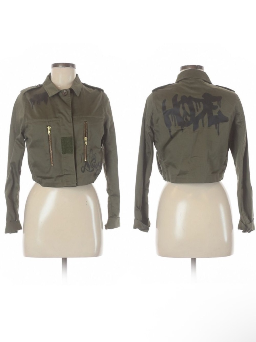 JOYRICH New York Hope Graphic Cropped Military Jacket M